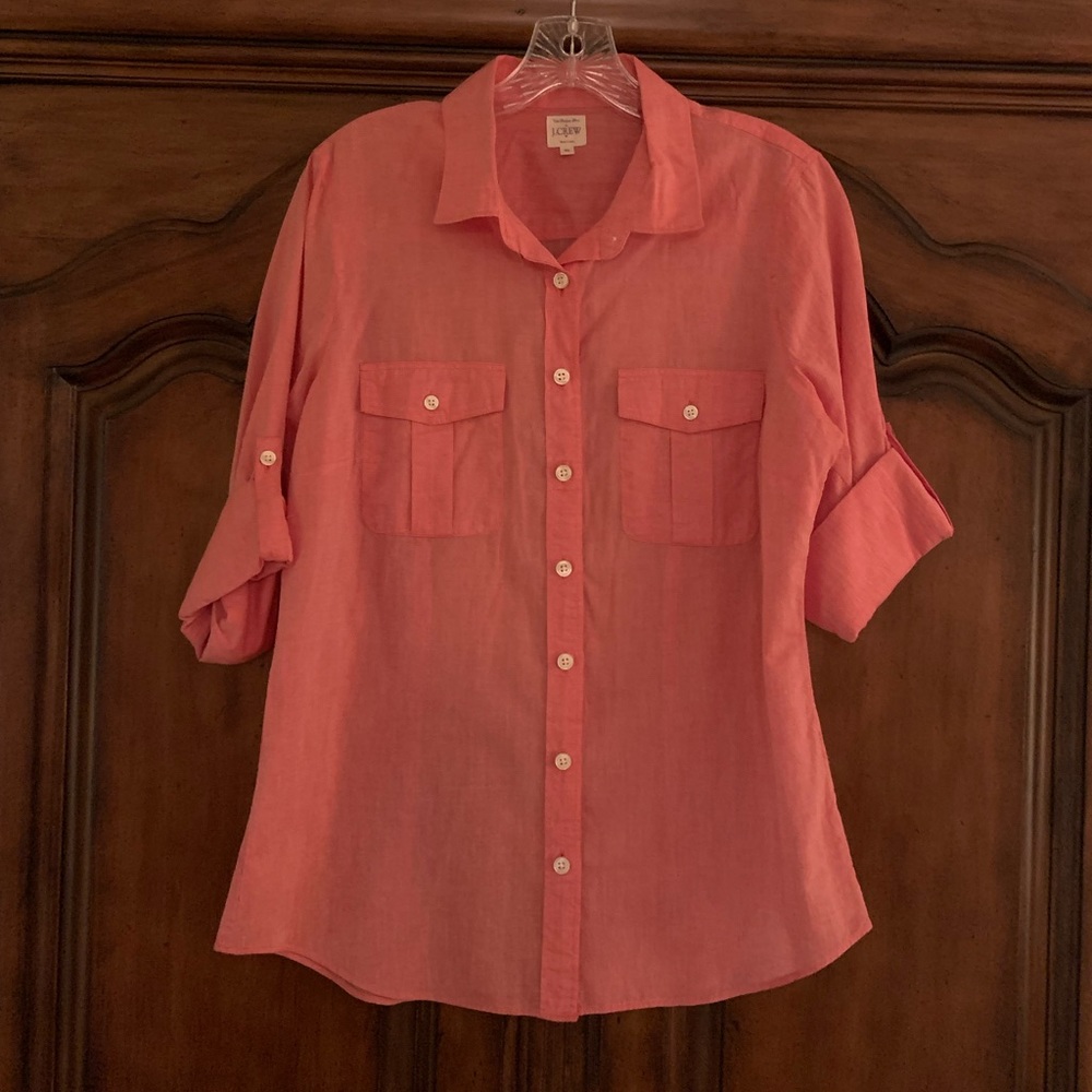 J Crew Red Camp Shirt in Cotton Voile